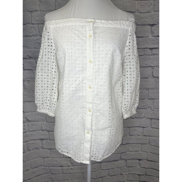 Lauren New with Tags Eyelet White Off Shoulder Blouse Ladies Size MED - Picture 3 of 11